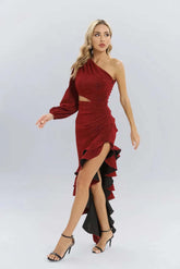 Andrea Red Velvet Bandage Maxi Dress